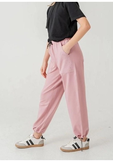 Cebi Taşlı Paça Brit Lastikli Stoperli Kız Çocuk Eşofman Altı 6168p Anrasit