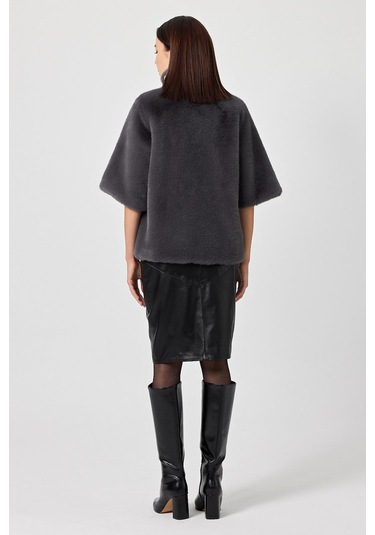 Cecilia Kül Gri Kadın Tüylü Mont 001