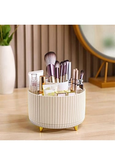 Ganzhoushop Makyaj Fırçası Tutucu Düzenleyici, 360 Dönen Kalem Kalem Tutucu Bardak, Masa Aksesuarları, 5 Yuvalı Makyaj Fırçaları Bardaksüt Beyazı