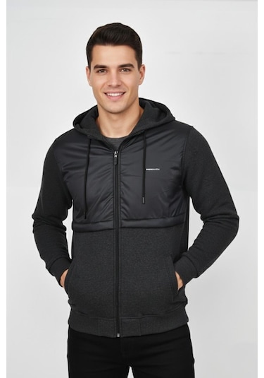 Dynamo Erkek Kapitone Modelli 3 İplik Kapüşonlu Sweatshirt Bgl-st04865 Antrasit