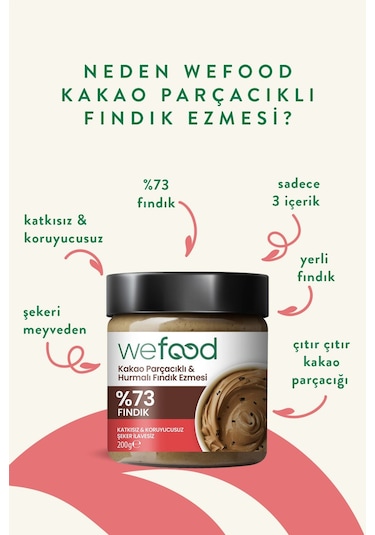 Wefood Kakao Nibli Hurmalı Fındık Ezmesi 200 gr