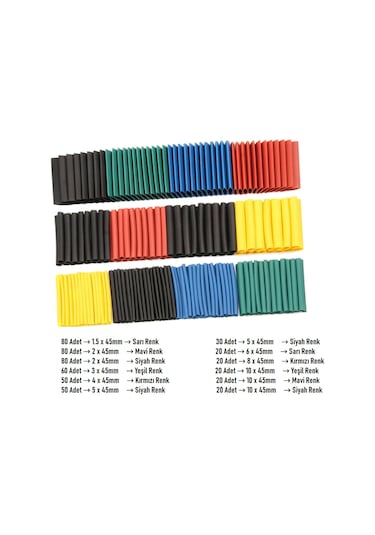 Makaron Kablo Yalıtım Isı Boru Daralan 530 Parça Kablo Tamir