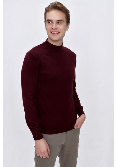 Basic Dinamik Fit Rahat Kesim Yarım Balıkçı Yaka Triko Kazak 99kc017002752 Koyu Bordo