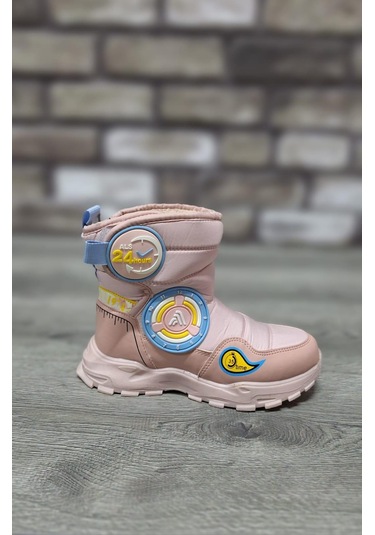 İçi Kürklü Kaydırmaz Kauçuk Taban Su Geçirmez Çocuk Kar Botu Pudra