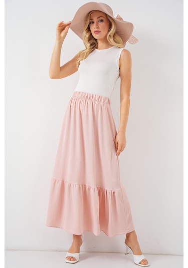 1886 Uzun Örme Etek - Pudra Pudra