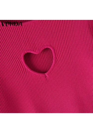 Vonda Kadın Vintage Yuvarlak Yaka Uzun Kollu Dar Kazak Kazaklar Beyaz