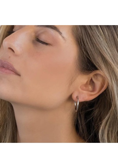 18 Mm Cerrahi Çelik Halka Küpe Gümüş Renkli Gri