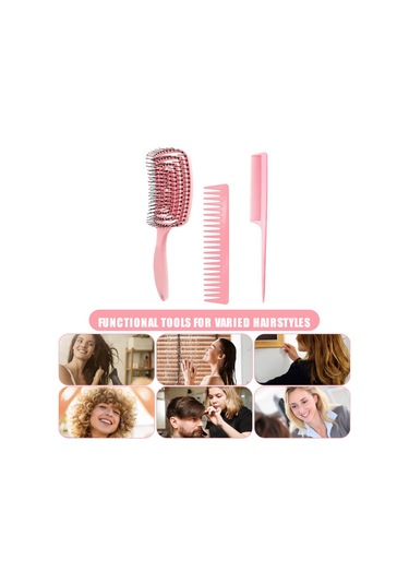 Suofeng 3'lü Saç Fırçası Ve Tarak Seti - Dolaşmayı Önleyen Kalın/ince/düz/kıvırcık Saçlar İçin Paddle Fırça Styling Seti, Islak/kuru Kullanım 4 Renk Erkek & Kadın