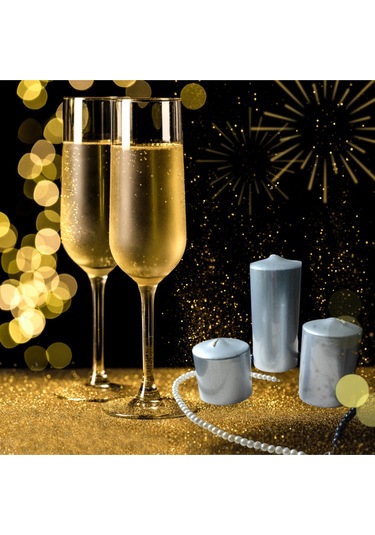 Denic 3 lü Mum Seti Metalik Gümüş Blok Mum Silindir Mum Baton Mum