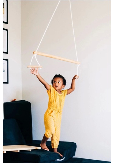 Trapez Ahşap Duyusal Salıncak 8mm İp 100kg Taşır Set Çocuk Aktivite Jimnastik Gelişim Salıncağı