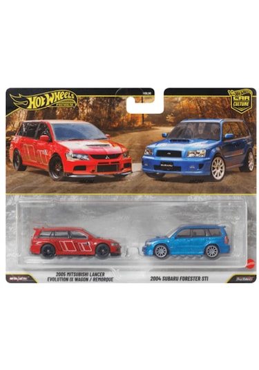 Hot Wheels Premium 2 Li Set Lancer Evolution / Subaru Foreste Kırmızı - Mavi