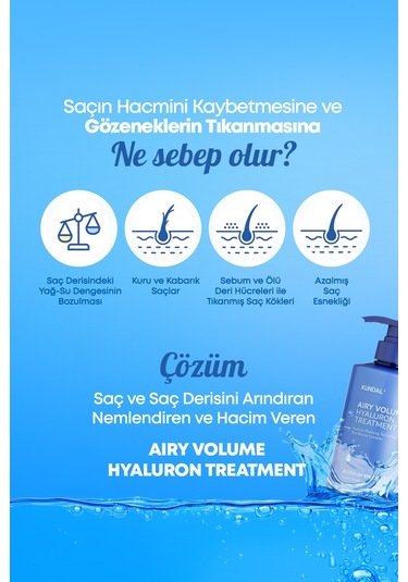 Arındıran Nemlendiren Hacim Veren Saç Kremi Kundal Airy Volume Hyaluron Treatment 500ml Blossom Br.