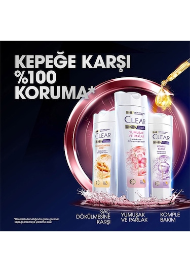 Clear Women Kepeğe Karşı Etkili Şampuan Yumuşak Parlak 3 x 350 ML