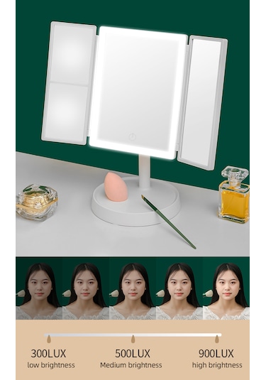 Interstech 3 Ton Led Işıklı Katlanabilir Dokunmatik Makyaj Aynası