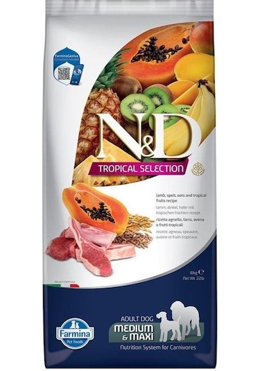 N&D Tropical Selection Düşük Tahıllı Kuzulu Tropikal Meyveli Orta Büyük Irk Yetişkin Köpek Maması 10 KG
