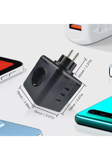 Termal Akım Korumalı Isıya Dayanıklı 3'lü Duvar Tipi Priz 2 X Usb 1 X Type C Çıkışlı 2 M