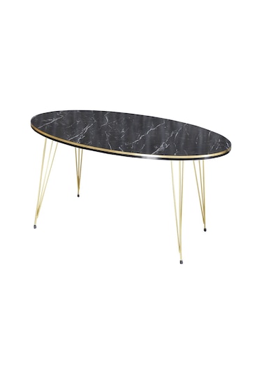 Zigon Sehpa Ve Orta Sehpa Elips Set Çift Gold Bendir Tel Ayak