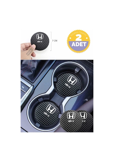 Honda Hr-v Siyah Karbon Araç Bardak Altlığı Honda Logolu Hr-v 7 Cm Dayanıklı Özel Tasarım 2 Adet 2 Adet