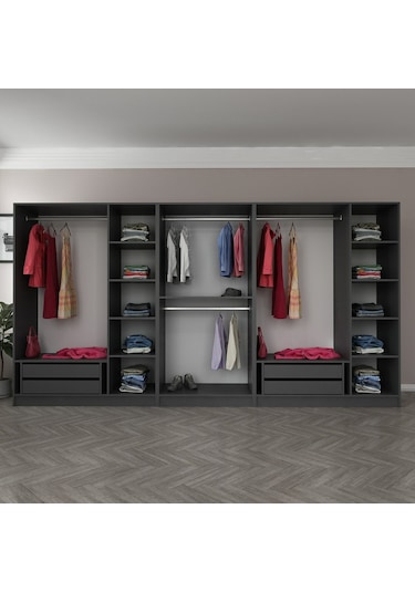 Kale 8 Kapaklı 4 Çekmeceli Dolap Antrasit Dore 210cm Çok Renkli