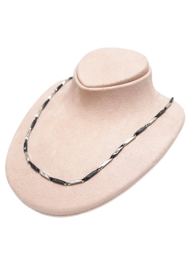 Çelik Kolye Titanyum Melon Motifli Model 0.2 Mm 55 Cm Gümüş Silver Siyah Black Gümüş - Siyah