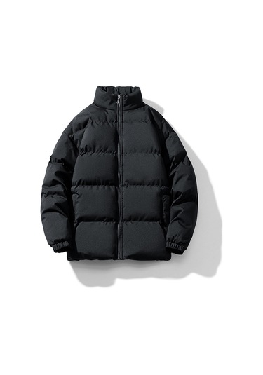 2025 Kış Dik Yaka Pamuklu Dolgulu Ceket, Bol Kesim, Öğrenci/çift Stili, Günlük, Sıcak, Rüzgar Geçirmez, Büyük Beden Siyah