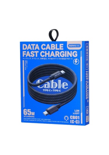 Remax Cb01 Pd65w Tip-c Tip-c Alüminyum Alaşımlı Örgülü Hızlı Şarj Veri Kablosu Led Işıklı, Uzunluk: 1.2m Siyah