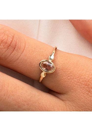 Gümüş Yüzük - 0.90 Karat Morganit Taşlı Tektaş 925 Ayar Gümüş Evlilik Teklifi Yüzüğü Sarı