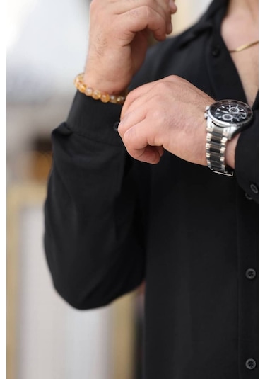 Tex Republic Erkek Siyah Rahat Kesim Dokulu Oversize Salaş Aerobin Gömlek Siyah