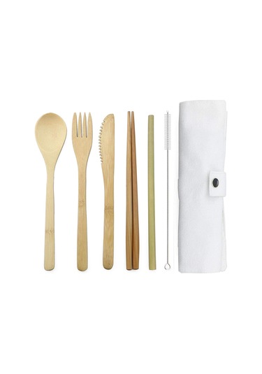 Beyaz 7 Adet Takım Elbise Taşınabilir Çatal Seyahat Çevre Dostu Çatal Kaşık Seti Dahil Yenide Bambu Çatal Bıçak Kaşık Tk. 56470441