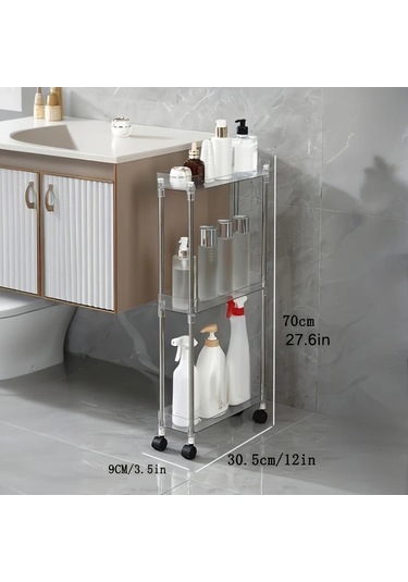 Honeybeeshop Tuvalet Boşluğu Depolama Rafı Şeffaf Üç Kat Mutfak Banyo Çamaşır Makinesi Buzdolabı Dar Alan Şeffaf