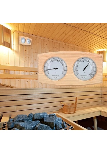 Honeybeeshop Sweathouse Sauna Sıcaklık Nem Göstergesi Seti Fıstık Çamı Spa Gerçek Zamanlı Ölçüm
