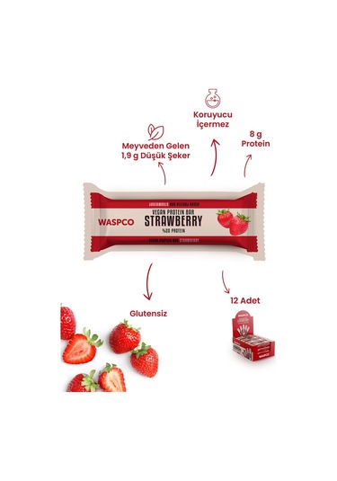 Waspco Çilekli Vegan Protein Bar 40G x 1 Adet