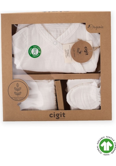 Cigit Organik Hastahane Çıkışı Bebek Takımı 0-3 Ay Ekru Ekru