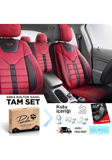 Panda Toronto Serisi Süet Kumaş Oto Koltuk Kılıfı - Kırmızı / Siyah
