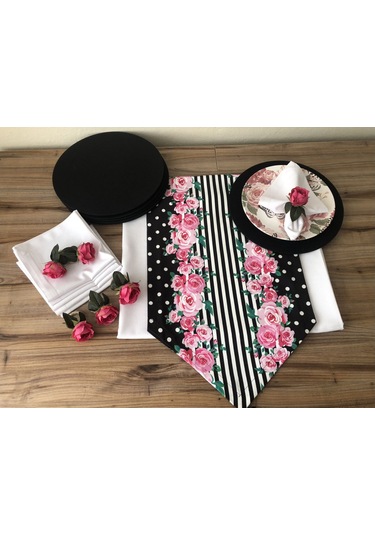 Sofra Sunum Tam Set Pembe Çiçek Desenli Çok Renkli