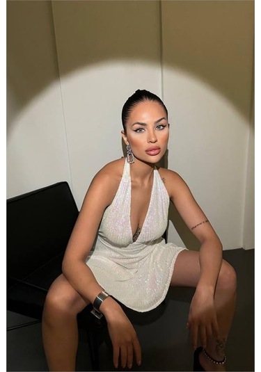 Neşeli Butik Kadın Beyaz Halter Yaka Payet Elbise Nbdf046 Beyaz