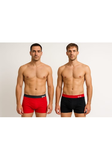 Ece's Design Modal Erkek Boxer 2 Parça 1004 Kırmızı - Siyah