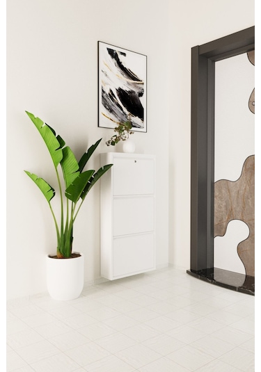 Kilitli 3 Kapaklı Metal Ayakkabılık Beyaz Beyaz