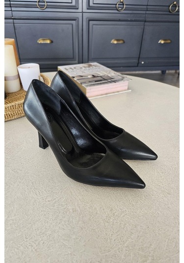 Ops 101308 Topukla Kadın Kadeh Topuk Stiletto Ayakkabı Siyah Deri