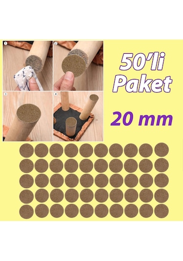 Yapışkanlı Yuvarlak Keçe Masa Sandalye Parke Zemin Ayak Koruyucu Kaydırmaz 20 Mm Keçesi 50'li Paket