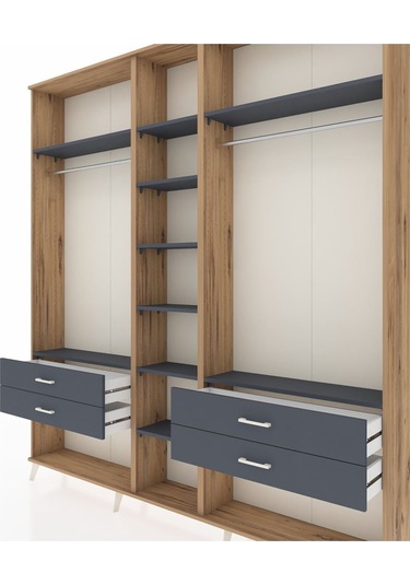 Arges Dolap 10 Raflı 4 Çekmeceli 2 Askılı 220x30x243 Çam-antrasit/antrasit Antrasıt/antrasıt