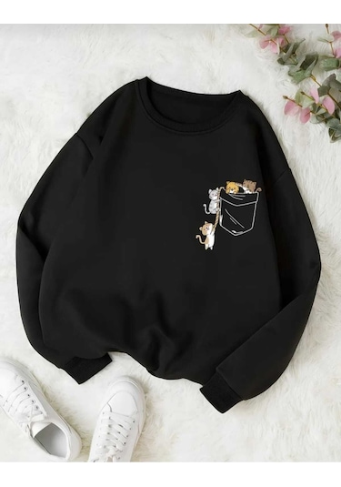 Kozia Outdoors Malkoçbey Oyaka Baskılı Cep Baskılı Sweatşhirt Siyah Siyah