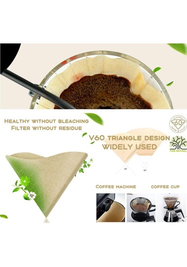 Honmex Doğal Ahşap Kâğıdı Filtre Kağıtları - V Tipi Konik, Beyazlatma Yok, 2-4 Bardak, Drip Kahve Makinesi Ve Filtre Bardak Uyumlu, 100 Adet Beyaz
