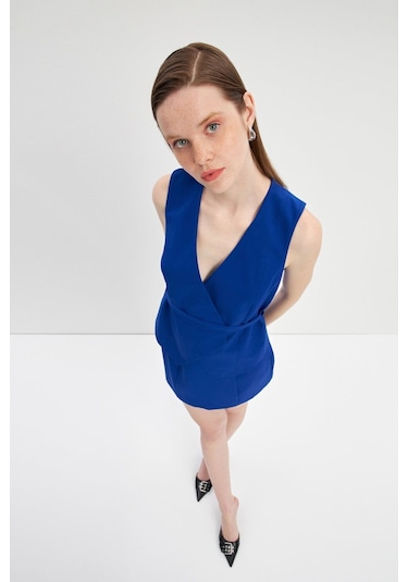 Stella Pulvis Mavi Krep Mini Etek Mavi