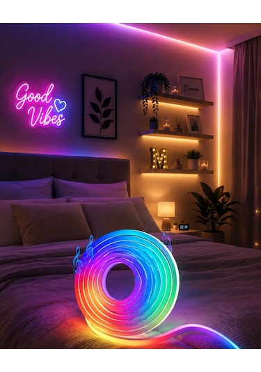 Usb Girişli Rgb Neon Şerit Led Tv Oda Masa Dekor Işığı Açık Mavi