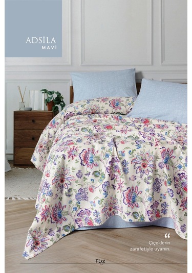 Adsila Mavi Tek Kişilik Pike Takımı %100 Pamuk, Lastikli Çarşaflı Mavi