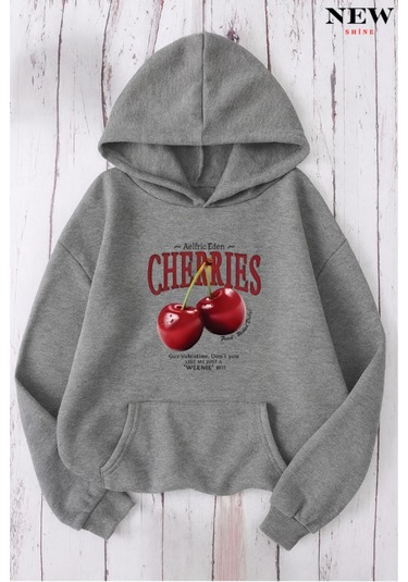 Cherries Baskılı Sweatshirt Gri