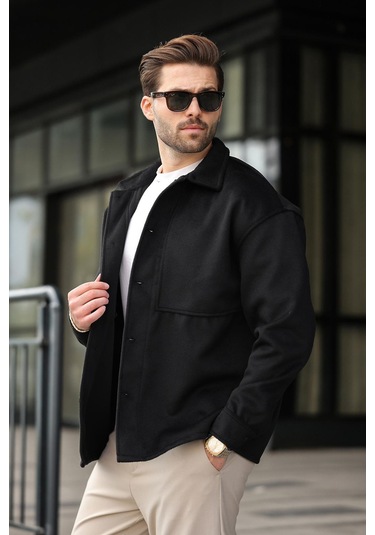 Siyah Kaşe Gömlek Ceket E6765 Siyah