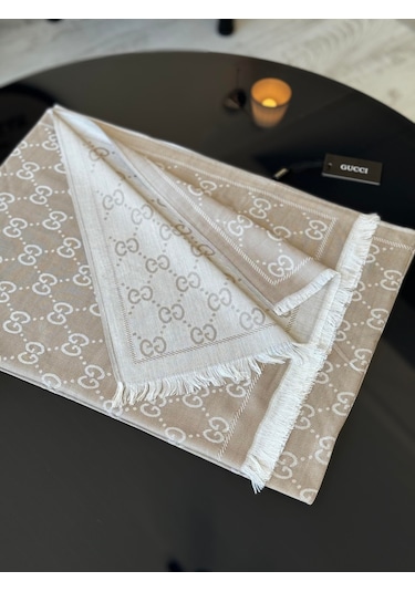 Miorel Scarfs G Desen Çift Taraflı Kaşmir İpek Şal 4 Mevsim Soft Pamuklu Şal Kum Beji