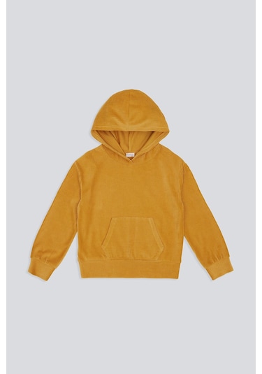 (KIDS GIRL) KADİFE KAPÜŞONLU SWEATSHIRT HARDAL Hardal